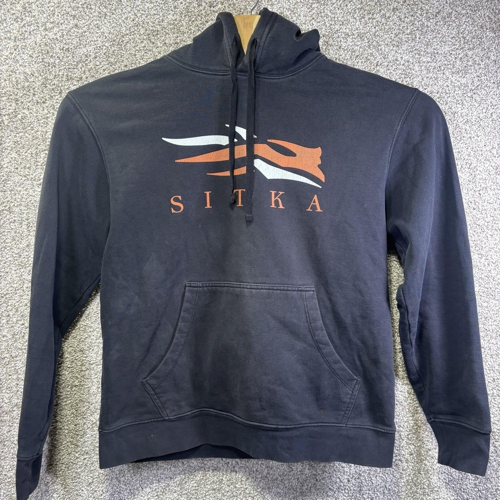 Sitka Hoodie Mens Medium Black Fleece Pullover Logo Graphic Sweatshirt Hunting